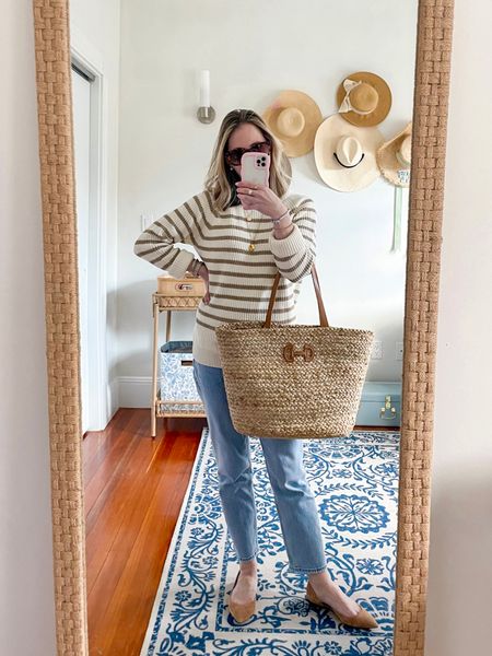 a very neutral spring 🤎 boden horsebit straw tote is 15% off this week + amour vert sweater is 50% off! 

abercrombie cropped jeans // suede d’orsay flags // tan and white stripe sweater // neutral spring outfit 

#LTKsalealert #LTKSeasonal #LTKitbag