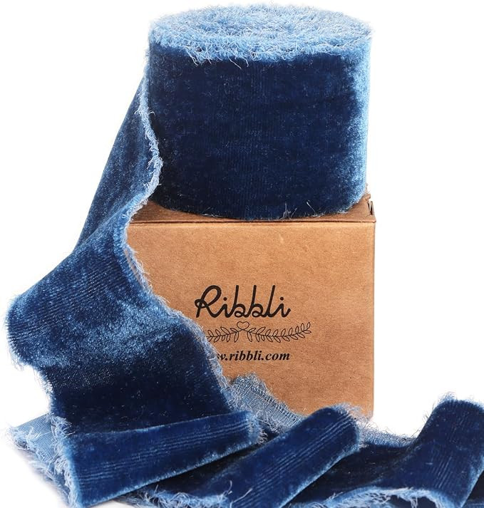 Ribbli Ocean Blue Velvet Ribbon 2 Inch Handmade Frayed Vintage Christmas Ribbon for Gift Wrapping... | Amazon (US)