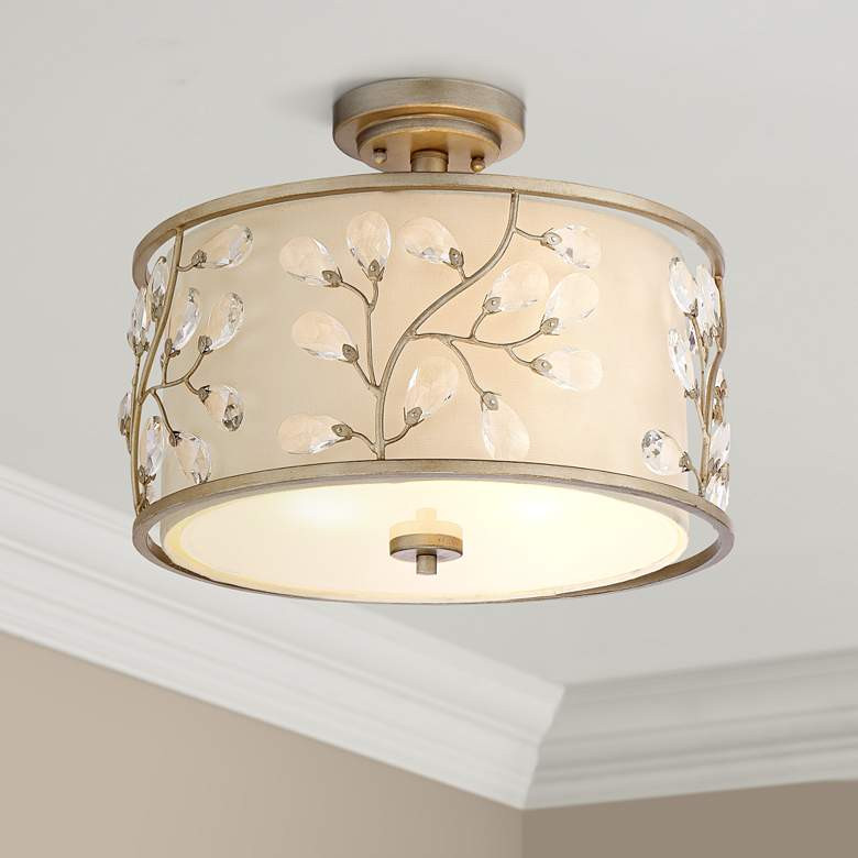Barnes and Ivy 16" Wide Silver and Crystal Buds Drum Ceiling Light - #9K383 | Lamps Plus | Lamps Plus