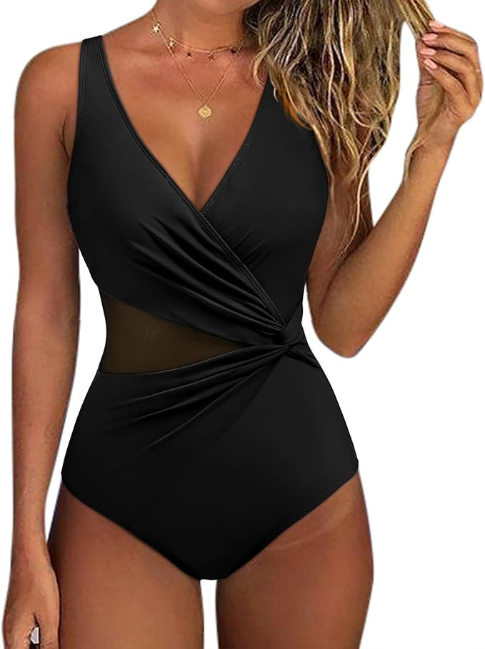 SUUKSESS Women Sexy Mesh Tummy Control One Piece Swimsuit Push Up Bathing Suit | Amazon (US)