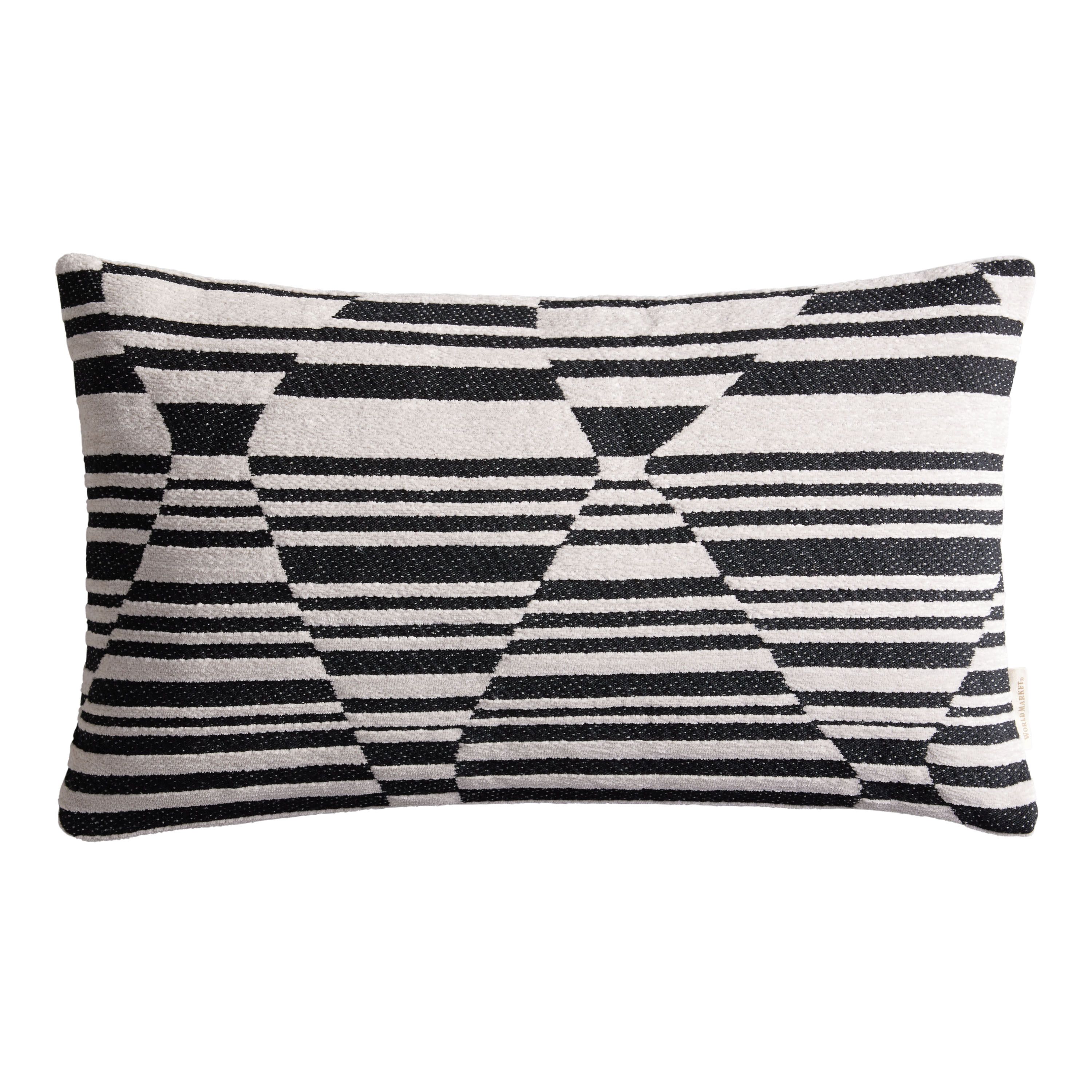 Black And Oatmeal Abstract Indoor Outdoor Lumbar Pillow | World Market