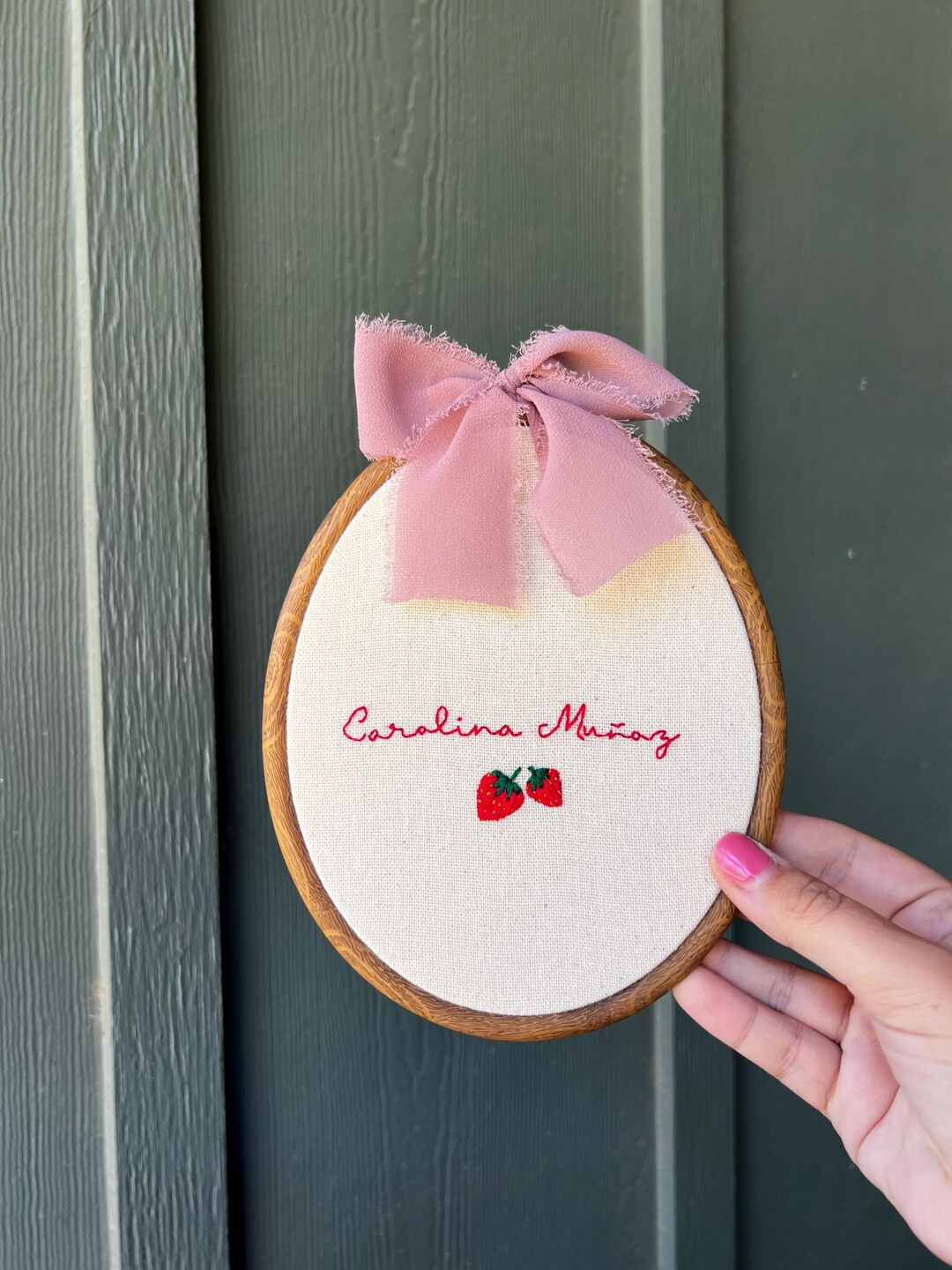 Hand Embroidered Name Hoop: Red Strawberries Nursery Decor | Etsy (US)