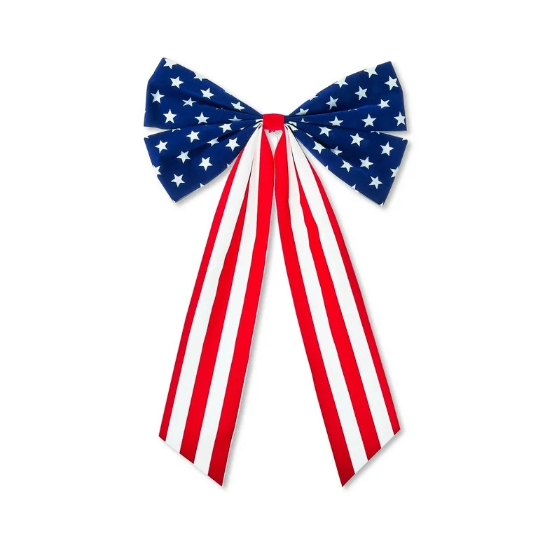 Patriotic Flocked Stars and Stripes Bow, Red/White/Blue, 10" x 16", by Way To Celebrate | Walmart (US)