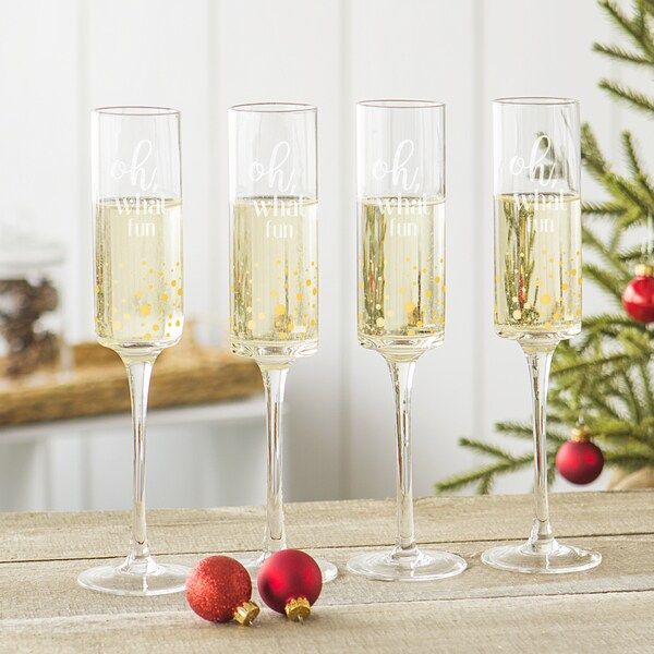 Oh What Fun 8 oz. Gold Dot Contemporary Champagne Flutes (Set of 4) | Bed Bath & Beyond