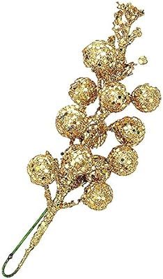 ( Pack of 12 ) Glittery Gold Artificial Berry Picks for Home Christmas Wreath Decor | Amazon (US)