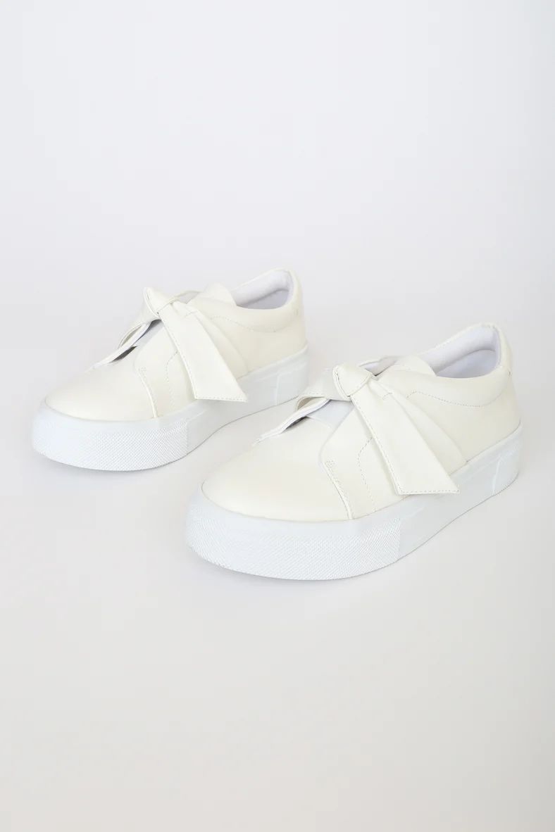 Calissa White Bow Flatform Sneakers | Lulus (US)