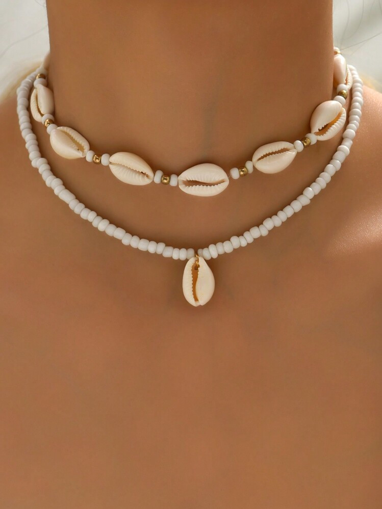 2pcs Bohemian Style Beaded & Shell Charm Multi-Layer Necklace For Women | SHEIN