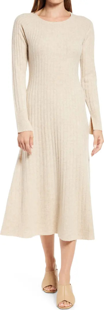 Rib Long Sleeve Midi Sweater Dress | Nordstrom