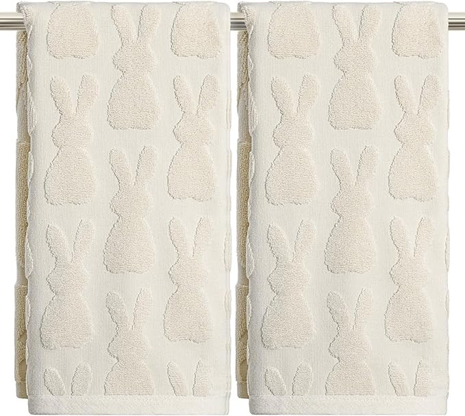 Artoid Mode 2 Pcs Beige 3D Rabbit Jacquard Easter Hand Towels for Bathroom, 100% Cotton Soft Abso... | Amazon (US)