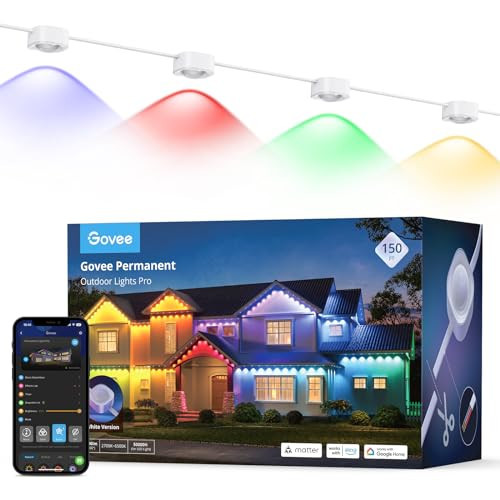 Govee Permanent Outdoor Lights Pro, 150ft with 90 RGBIC LED Lights for Daily and Accent Lighting, 75 Scene Modes for Outdoor Decor, IP67 Waterproof, Works with Alexa, Google Assistant, Matter, White | Amazon (US)