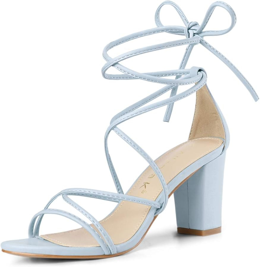 Allegra K Women's Strappy Lace Up Chunky Heeled Sandals | Amazon (US)