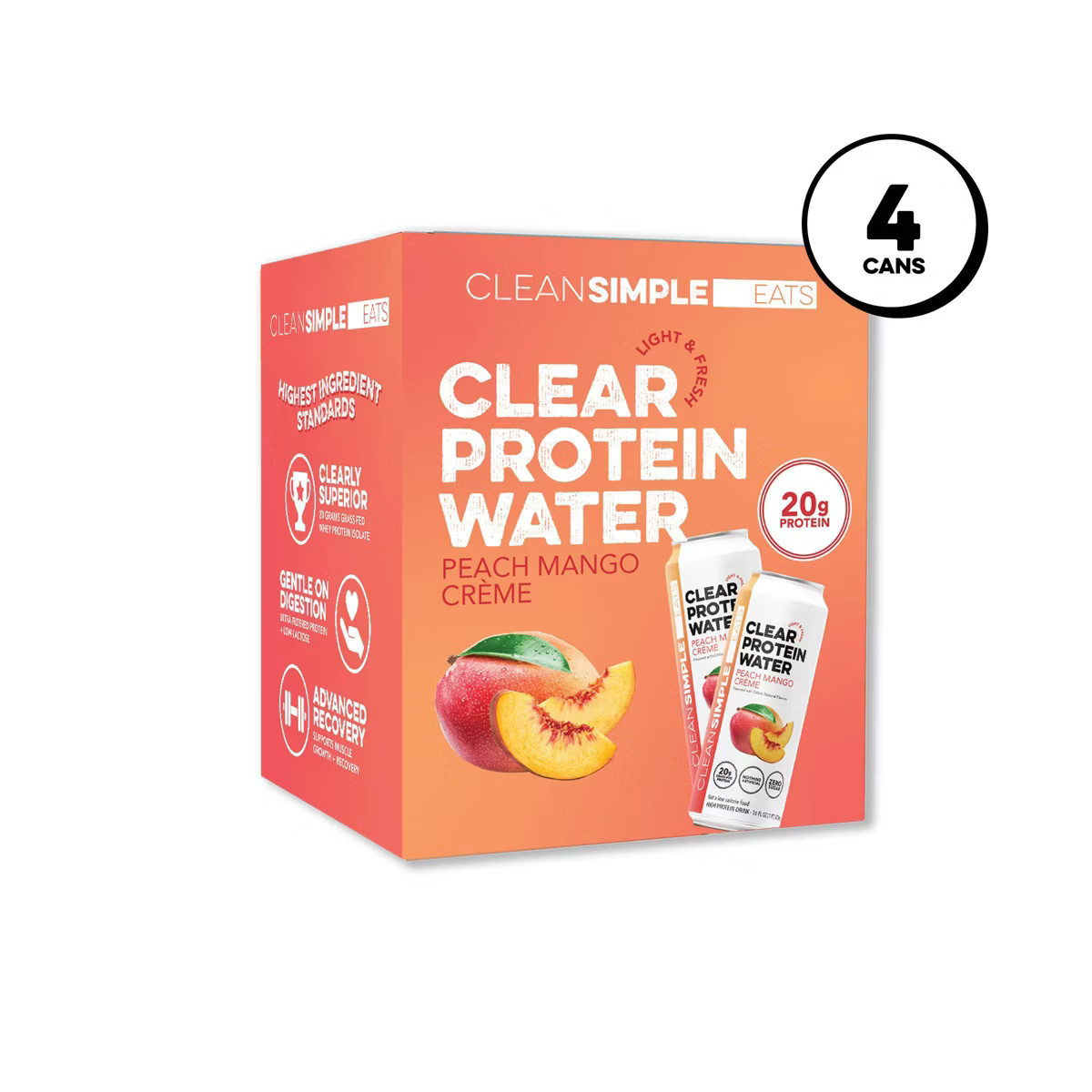 Clean Simple Eats Peach Mango Creme Clear Protein Water Sports Drink - 4pk/16 fl oz | Target