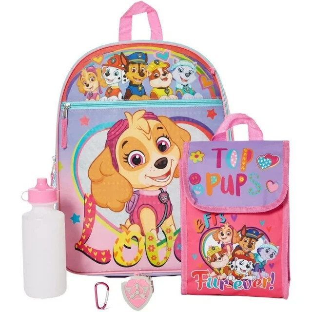 Paw Patrol Girls Backpack with Lunch Bag and Water Bottle 5 Piece Set 16 inch | Walmart (US)