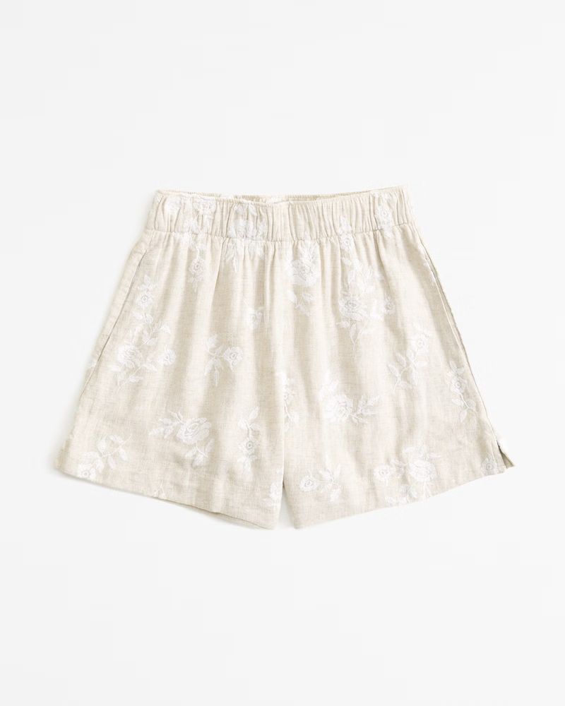 Women's Linen-Blend Embroidered Pull-On Short | Women's Bottoms | Abercrombie.com | Abercrombie & Fitch (US)