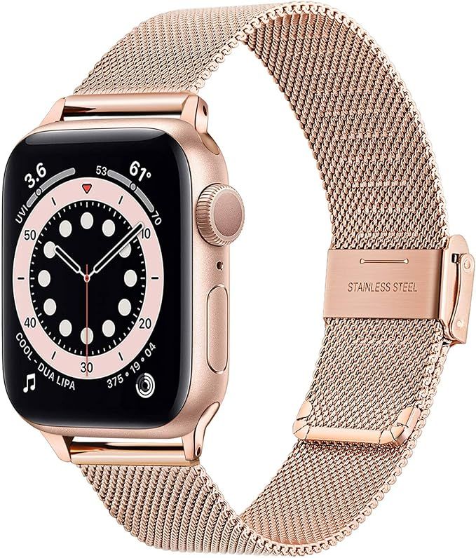 TRUMiRR Rose Gold Band for Apple Watch Series 6 / SE 38mm 40mm Women, Mesh Woven Stainless Steel ... | Amazon (US)
