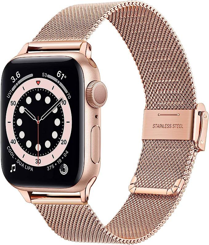 TRUMiRR Rose Gold Band for Apple Watch Series 6 / SE 38mm 40mm Women, Mesh Woven Stainless Steel ... | Amazon (US)