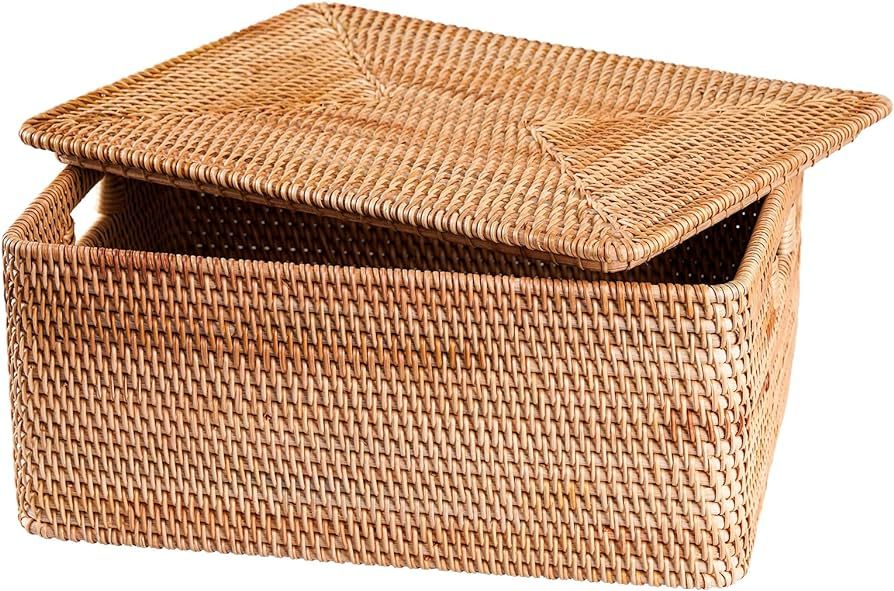 Rattan Basket With Lid, Large Lidded Basket For Storage Square Rattan Box(11.81" L×7.87"W×5.91"... | Amazon (US)