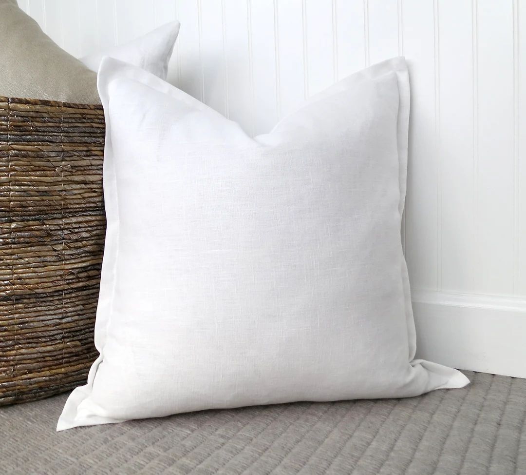 White Linen Flange Edge Pillow Cover Linen Pillow Cover - Etsy | Etsy (US)
