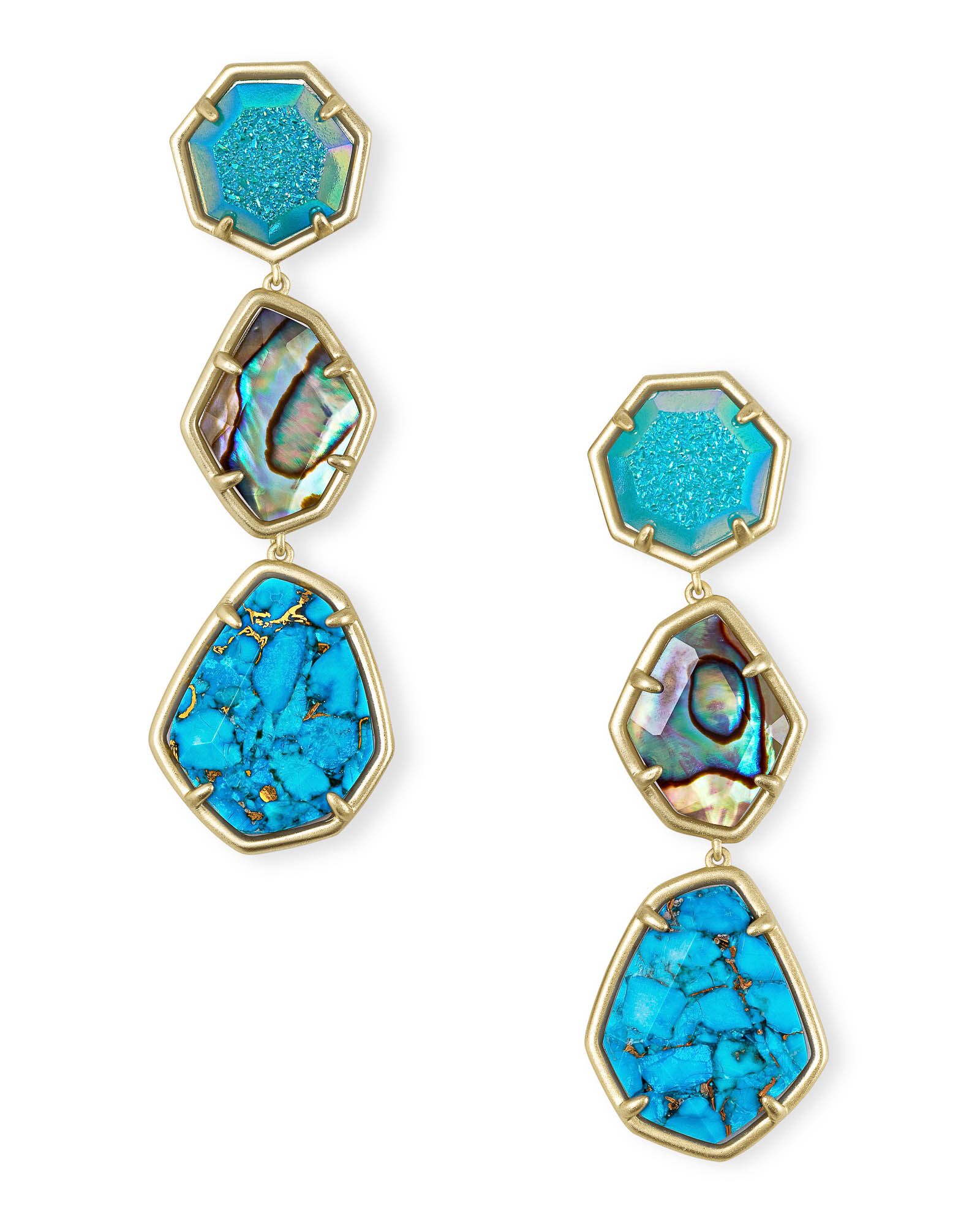 Nina Clip On Gold Linear Earrings in Blue Mix | Kendra Scott