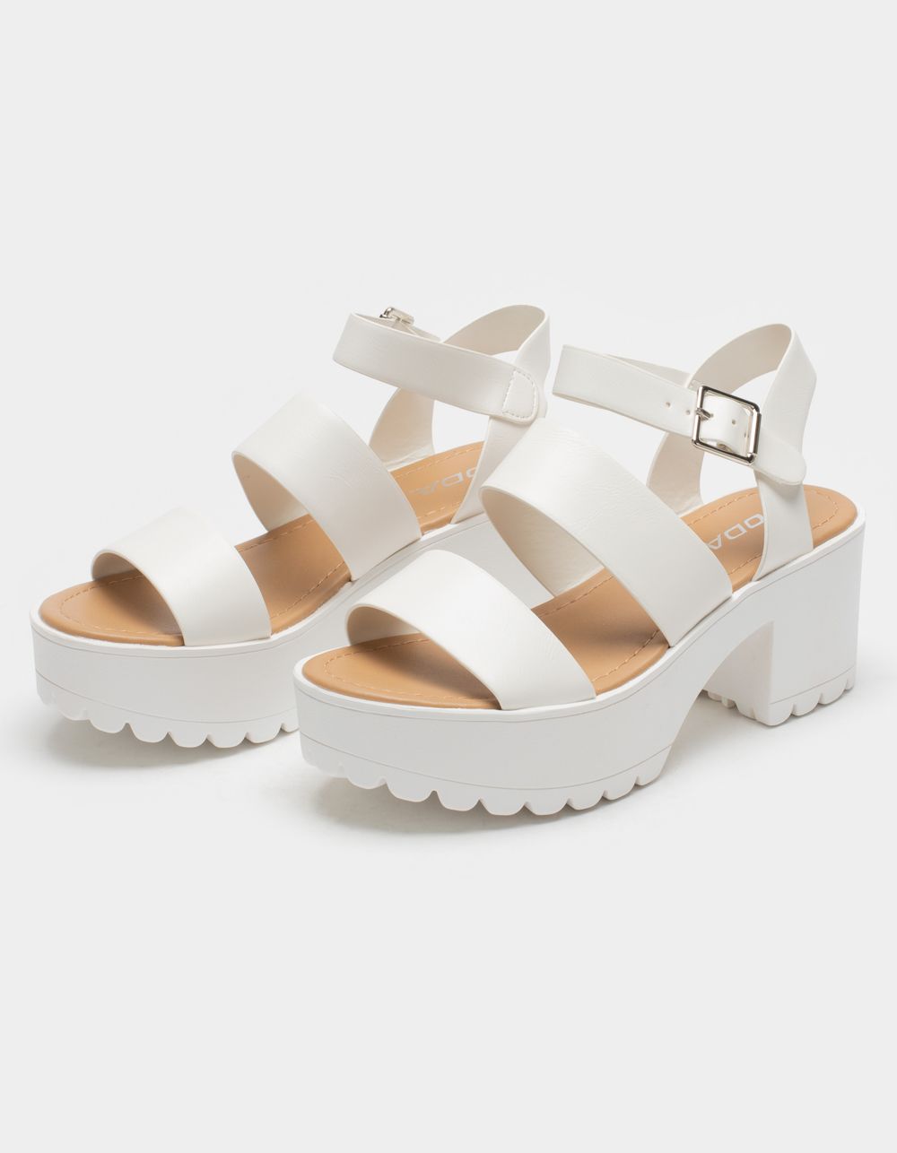 SODA Lug Sole Ankle Strap Womens White Platform Sandals | Tillys
