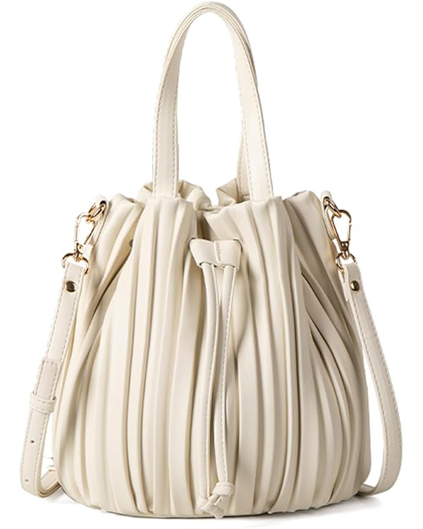 Bucket Bags for Women, Mini Leather Drawstring Crossbody Bucket Purses Pleated Shoulder Handbags | Amazon (US)