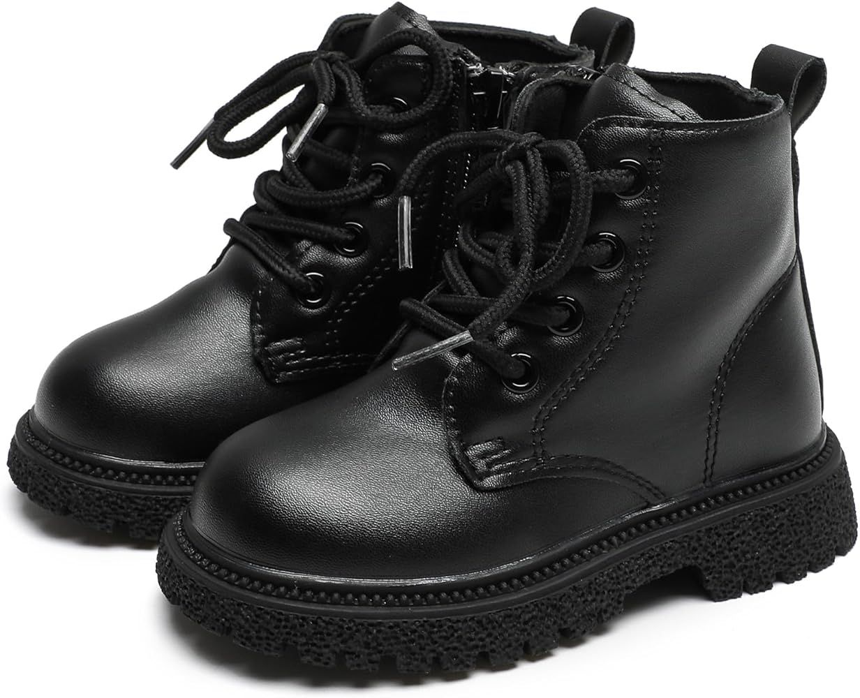 Komfyea Autumn Leather Combat Zipper Lace Up Boots （Toddler/Little Kids） Children Winter Ankl... | Amazon (US)