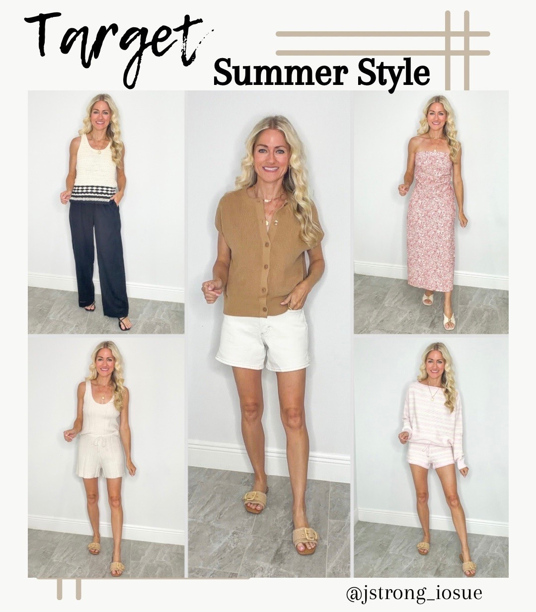 My latest summer finds from Target! Open work cream and black tank for a semi elevated look. Camel short sleeve sweater is a closet staple for me! Extended sleeves- dress it up or down and great to wear to the office too! Seashell skirt set is linen material. Skirt is a wrap style and strapless top ties in the back. Great vaca look! Sweater knit sets are cozy and comfy to wear!

#LTKootd #LTKgrwm