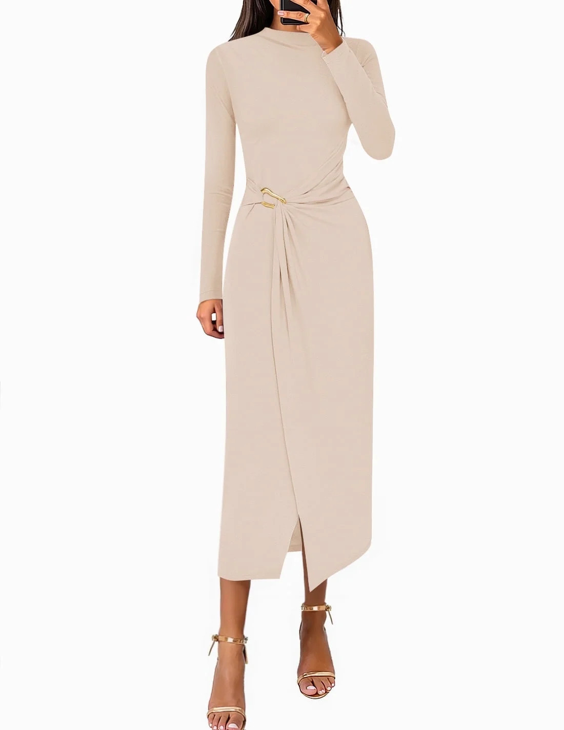 YOGAFOX Women's Fall Mock Neck Midi Bodycon Long Sleeve Elegant Dresses S-XL - Walmart.com | Walmart (US)