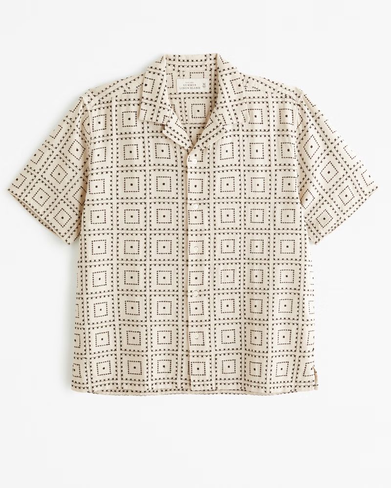 Men's Camp Collar Summer Linen-Blend Embroidered Graphic Shirt | Men's Tops | Abercrombie.com | Abercrombie & Fitch (US)