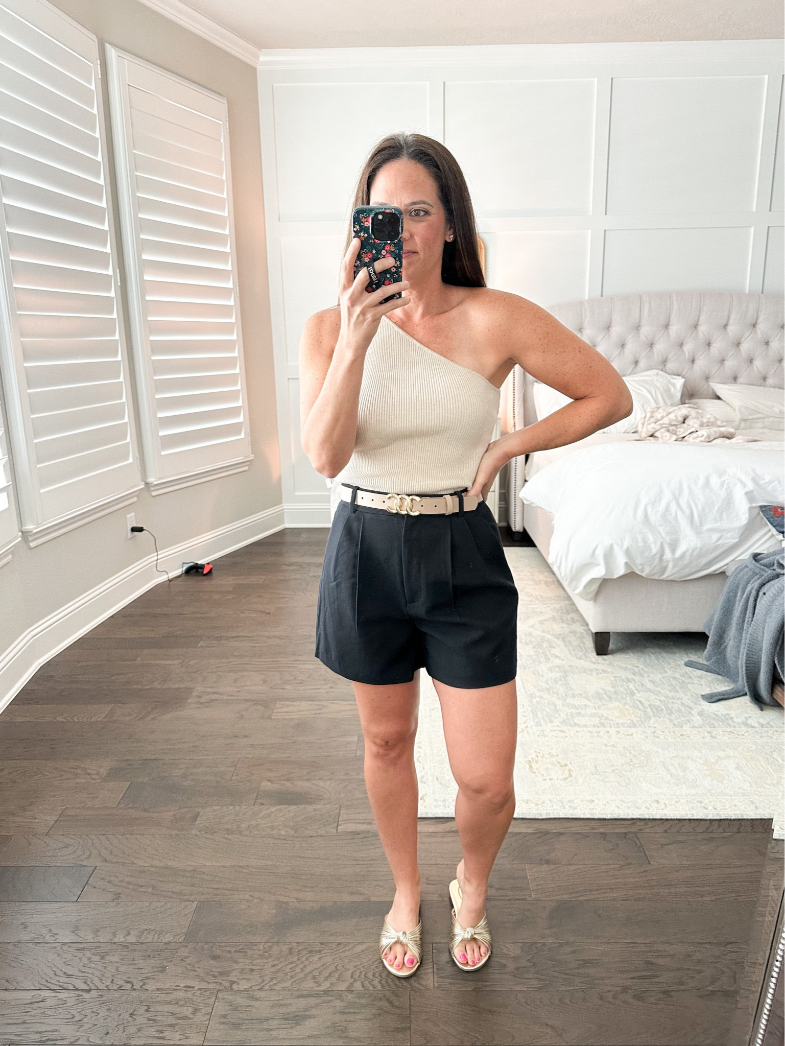 Casual but classic outfit
Summer outfit 
Date night outfit 

Trouser shorts - my new favorites 
- high waisted, pleated shorts - size 6/28 TTS
Belt - Amazon find
 One shoulder sweater top - Amazon find - wearing a medium -TTS 
Sandals - gold - comes in silver too - TTS 


#LTKOver40 #LTKStyleTip #LTKFindsUnder50