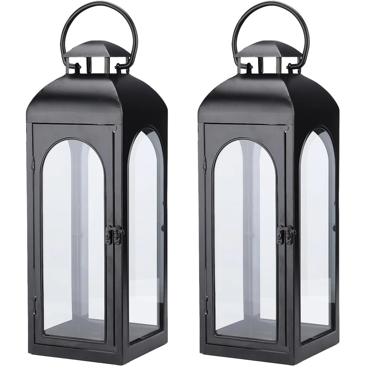Black Metal Hurricane Lantern with Clear Glass Panels | Wayfair North America
