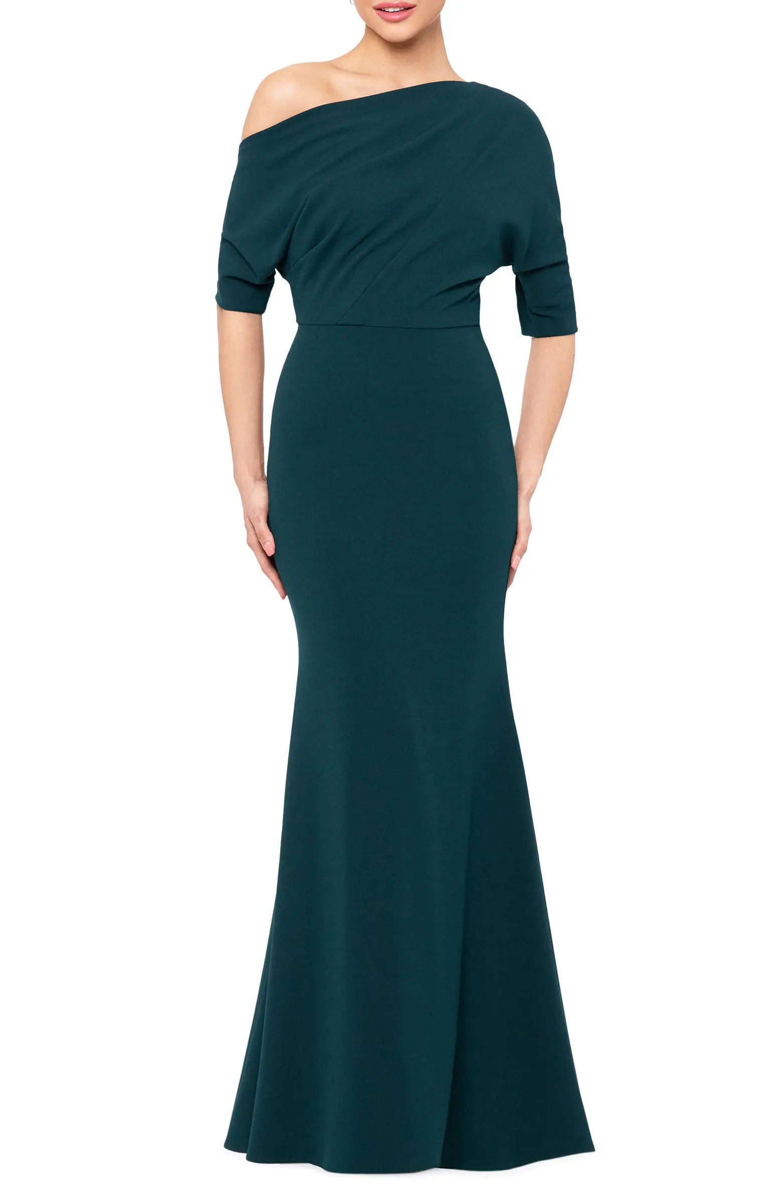 Betsy & Adam One-Shoulder Crepe Scuba Trumpet Gown | Nordstrom | Nordstrom