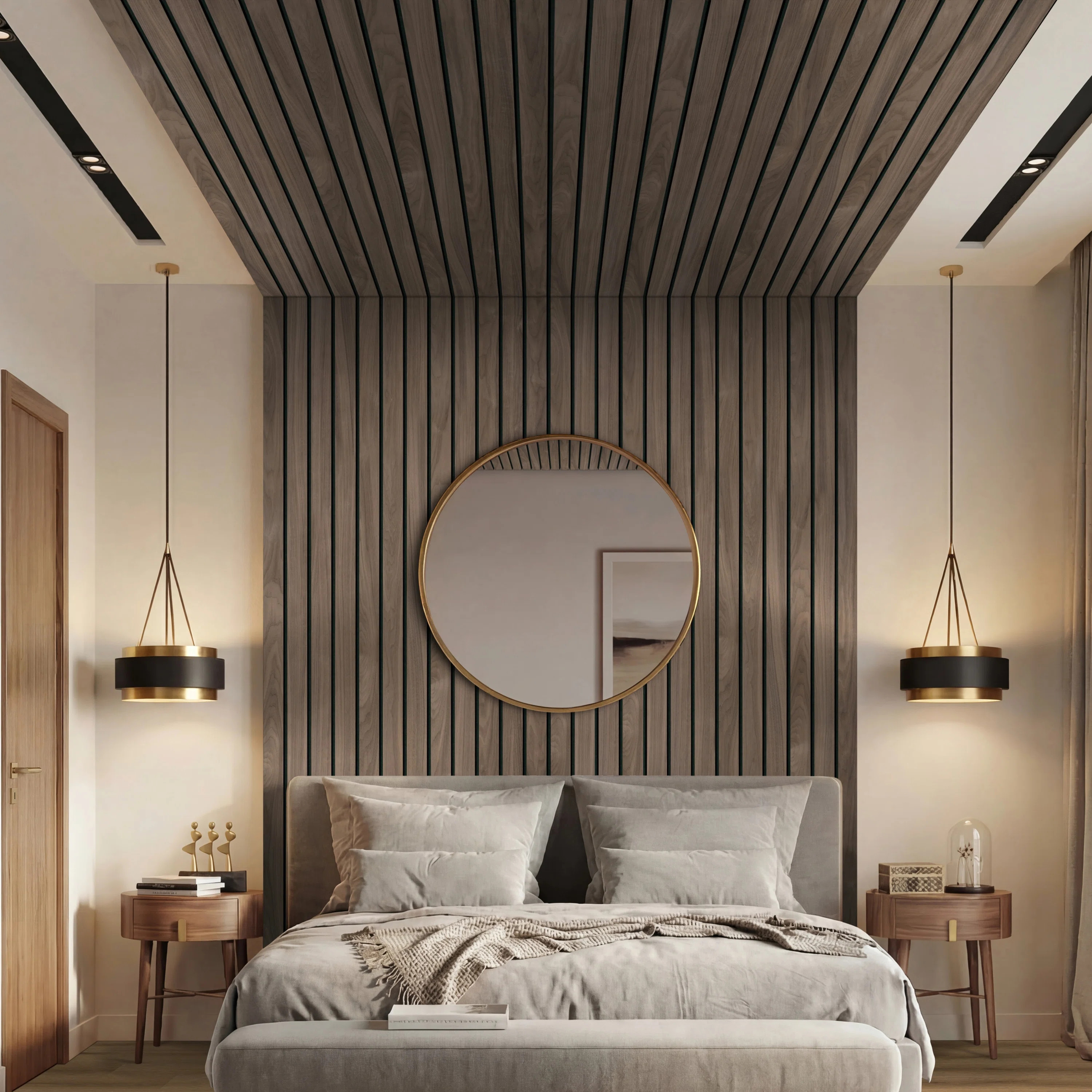 SereniSlats Saddle 94.5 in. x 10.63 in. Warm Brown Acoustic Wall Panel, 3D Fluted Wide Slat Wood ... | Wayfair North America
