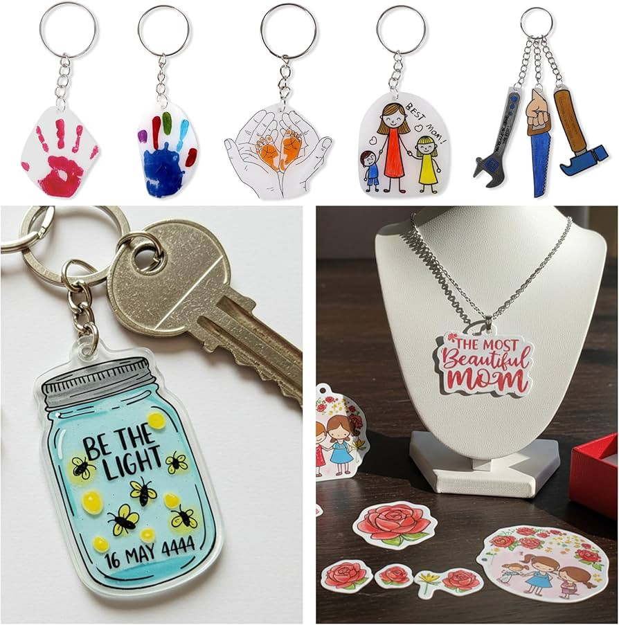 Auihiay 145 Pieces Shrink Plastic Sheet Kit Include 20 PCS Shrinky Paper with 125 PCS Keychains A... | Amazon (US)