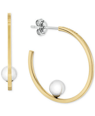 Tommy Hilfiger Gold-Tone Glass Pearl Medium Hoop Earrings , 1.2" - Macy's | Macy's