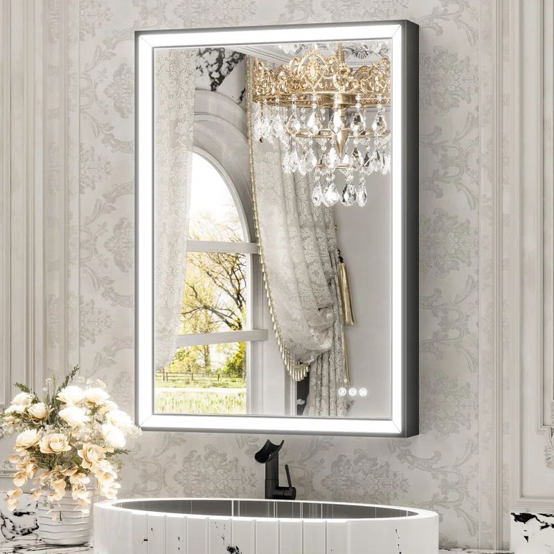 Ivy Bronx LED Metal Framed Bathroom Vanity Mirror Anti-fog Function& 3 Color Adjustment | Wayfair North America