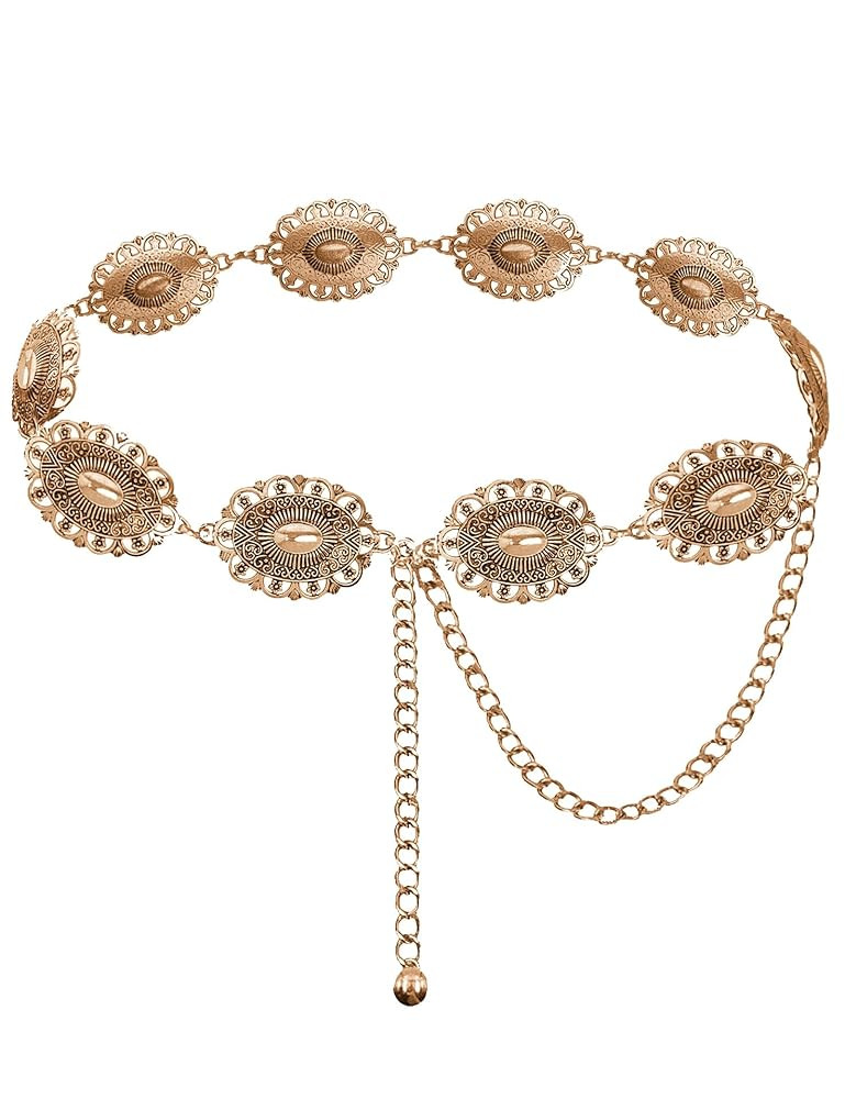 TOPACC Western Metal Concho Belt for Women Cowgirl Chain Belts for Dresses Jeans Country Concert ... | Amazon (US)