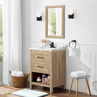 Autumn 24 in. W Bath Vanity Cabinet in Weathered Tan with Vanity Top in White with White basin | The Home Depot