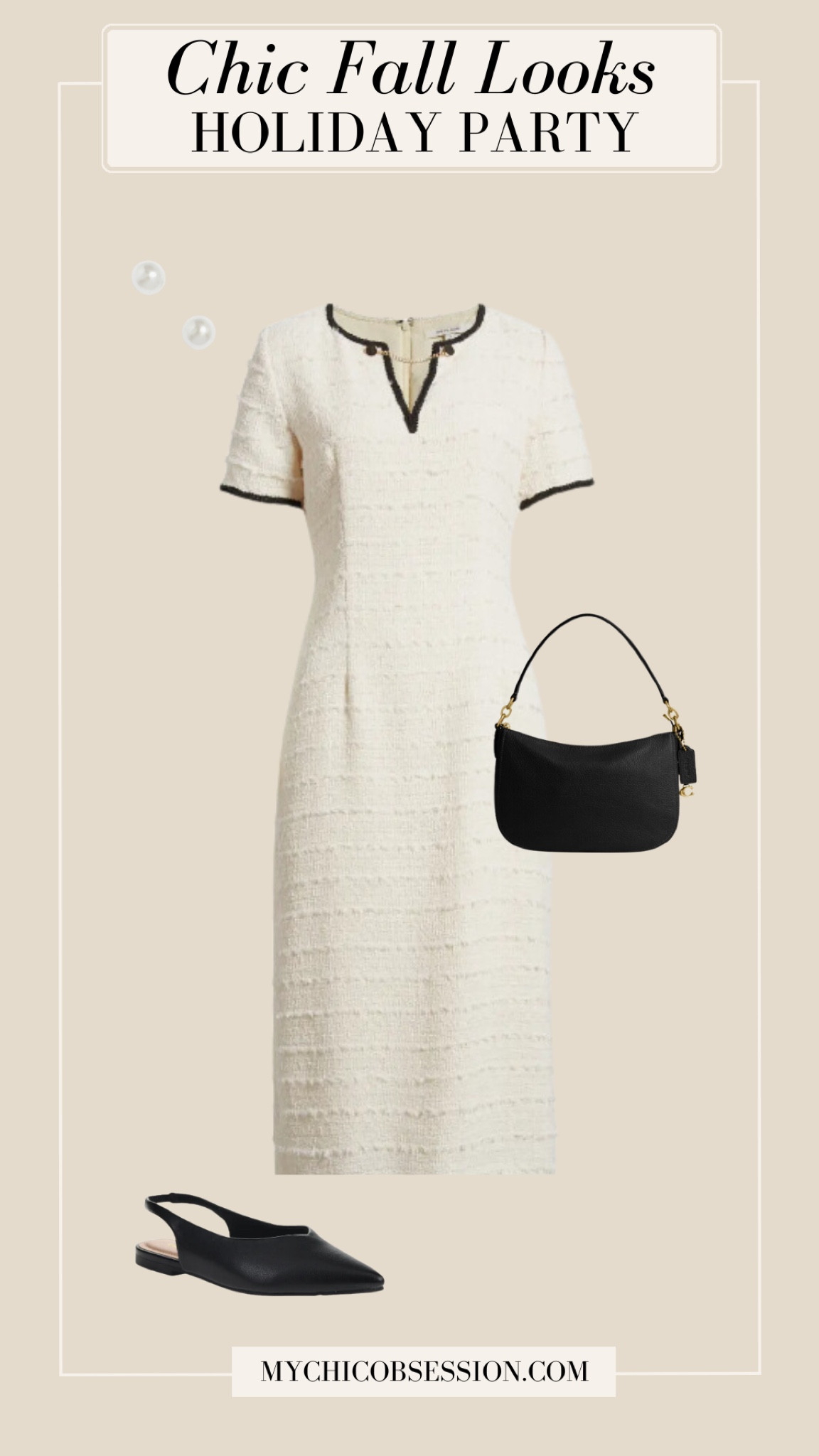 Style a chic holiday party look with pieces from the Nordstrom Anniversary sale. I love the contrast and small chain detail at the collar of this tweed midi dress. Pair it with classic pearl earrings, a small shoulder bag, and classic black slingback flats from Chinese Laundry.

#LTKxNSale #LTKStyleTip #LTKSeasonal