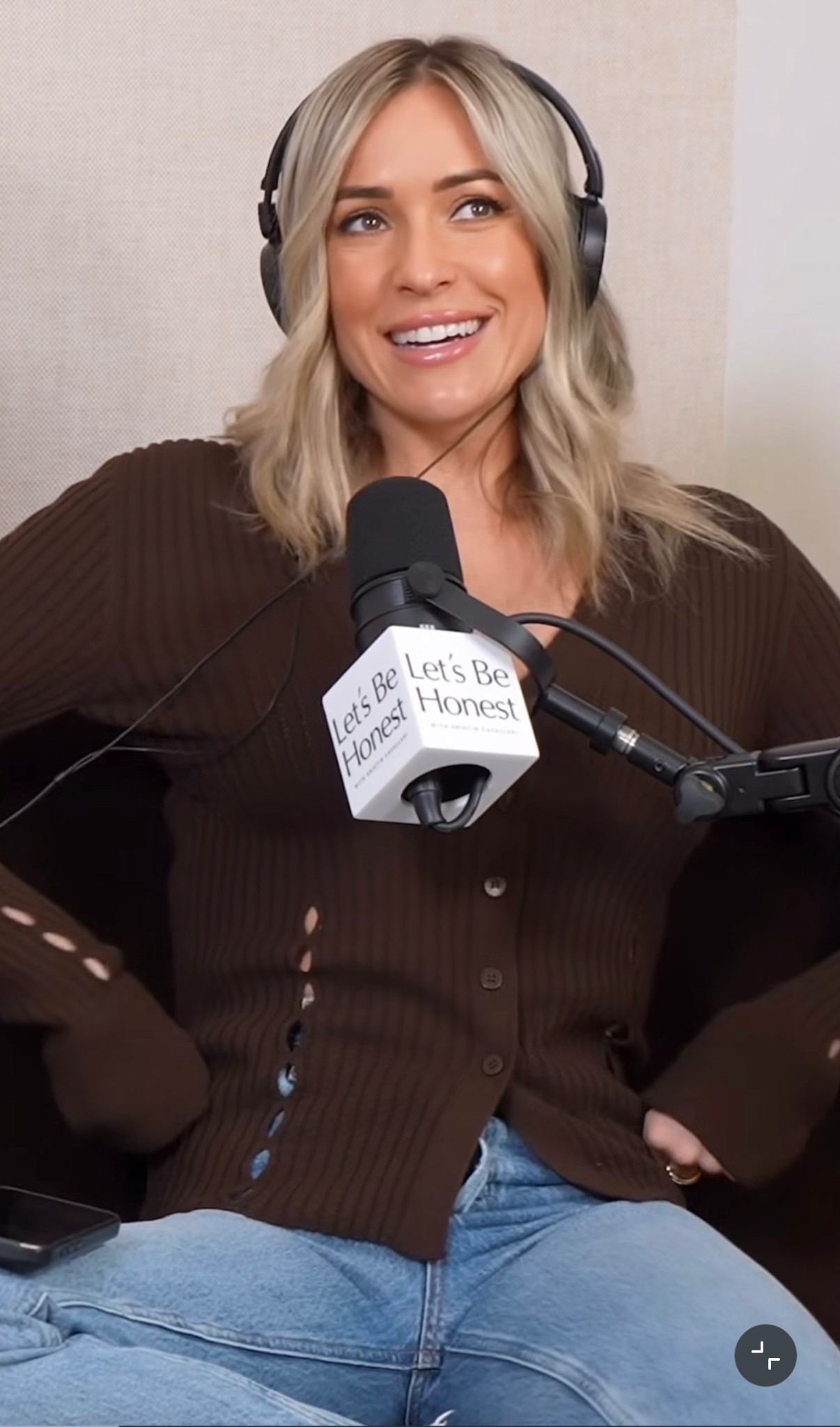 Kristin Cavallari open stitch brown cardigan sweater ￼