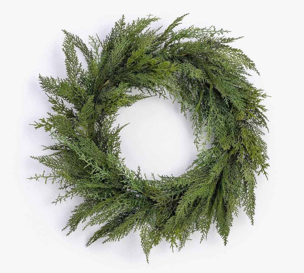 Faux Deluxe Cedar Wreath, 22&amp;quot; | Pottery Barn (US)