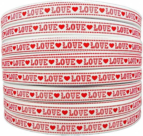 Valentine's Day 3/8 Inch White Grosgrain Ribbon Red Love Heart Printed 25 Yards | Amazon (US)