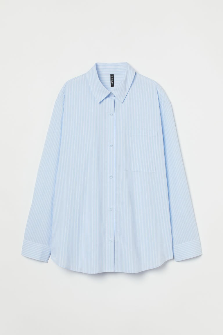 H & M - Oversized Cotton Shirt - Blue | H&M (US + CA)