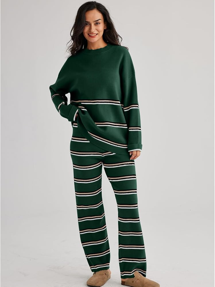 LILLUSORY 2 Piece Outfits for Women 2023 Oversized Fall Lounge Sets Striped Sweaters Cozy Knit Lo... | Amazon (US)