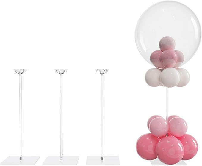 Clear Acrylic Tabletop Balloon Stand Kit, 15.75 Inch 4 pack Balloon Stick Holder with Base for Ta... | Amazon (US)