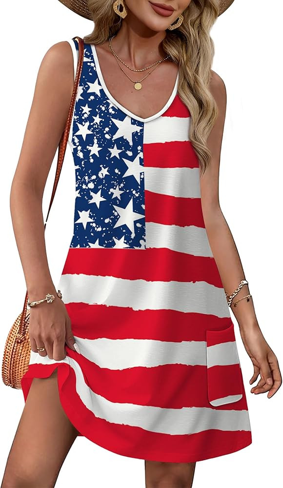 Womens Summer Dresses 2025 V Neck Sleeveless Sundresses with Pockets Beach Vacation Cloth... | Amazon (US)