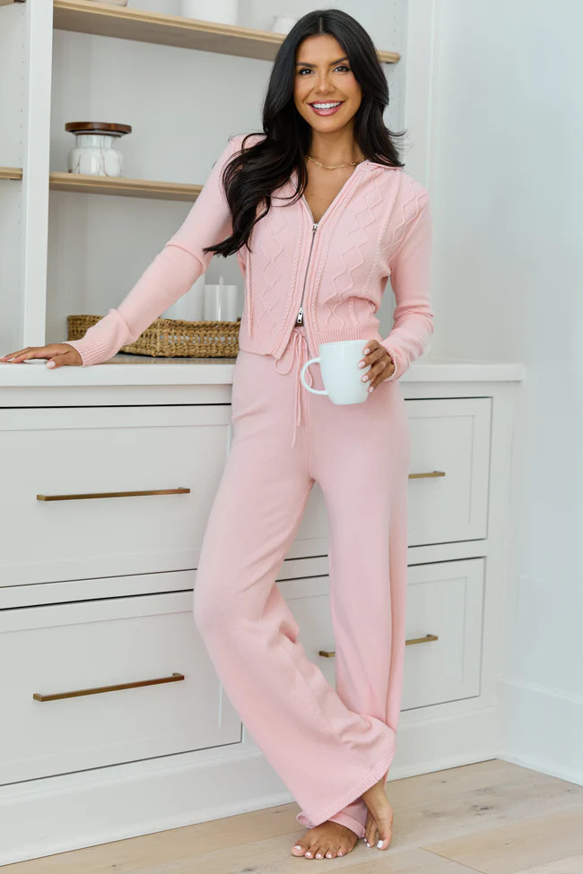 Reba Coral Raised Stitch Zip Front Hoodie | Pink Lily