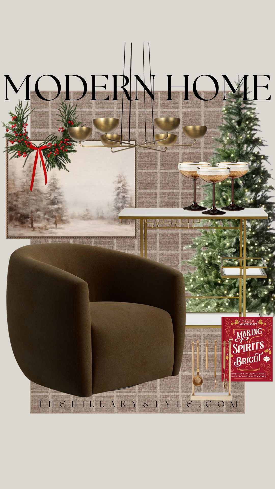 🥂 Chic Holiday Bar Cart Setup: Making Spirits Bright
Elevate your holiday entertaining with this chic bar cart setup that brings maximum festive cheer! A beautiful gold bar cart, styled with champagne flutes and a fun holiday cocktail book, is the perfect small-space solution for hosting. Paired with a cozy, curved velvet chair and a modern brass lamp, this corner is ready for quiet cozy nights or bustling holiday parties. The classic green wreath and the vintage-inspired snowy landscape art add a minimalist holiday touch that feels effortlessly sophisticated and bright. Cheers to effortless holiday hosting!

#HolidayBarCart #ChristmasCocktails #EntertainingAtHome #ChicHolidayDecor #GoldDecor #ModernChristmas #CozyAesthetic #MakingSpiritsBright #SmallSpaceLiving #EffortlessHosting #VintageInspiredDecor #TheHillaryStyle 

  

#LTKHome #LTKHoliday #LTKHoliday #LTKSeasonal #LTKHome