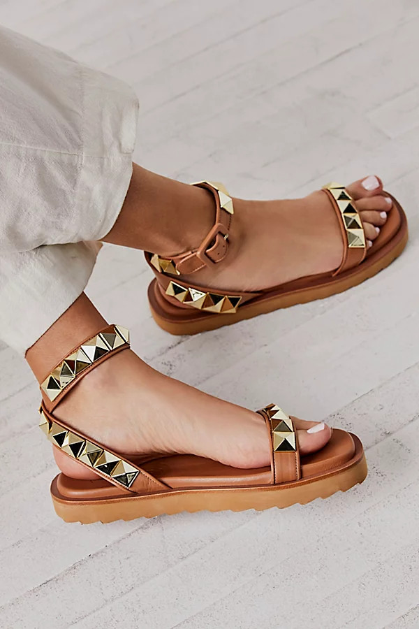 Leon Studded Sandals by Vicenza at Free People, Tan / Gold, EU 40 | Free People (Global - UK&FR Excluded)
