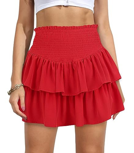 Vigorics Red Ruffle Skirt with Shorts Underneath Fashionable A-Line Design Perfect for Fashion Parties and Nightlife Red L | Amazon (US)